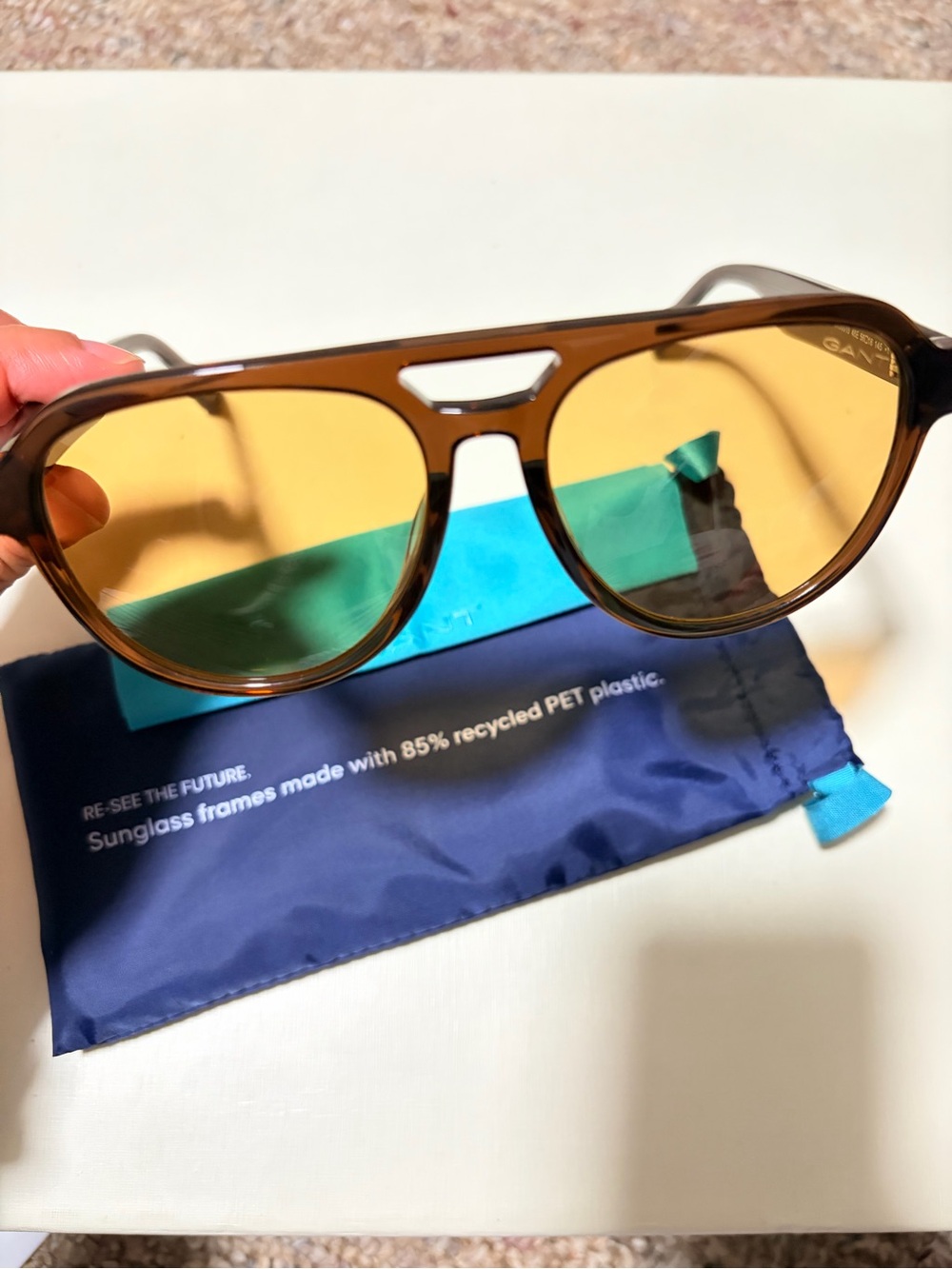 GANT Brown Aviator Sunglasses with Amber Lenses